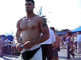 Shirtless walk