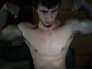 Teen flexes pecs on webcam