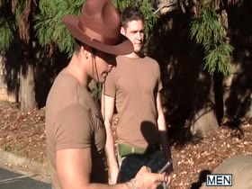 Bodybuilder Commander Owns Two Muscular Soldiers