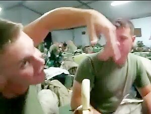 gotta love those army boiz - deep-throating a banana